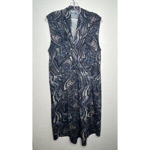 Peruvian Connection Dress Womens Large Black Gray Venice Marble Print Sleeveless